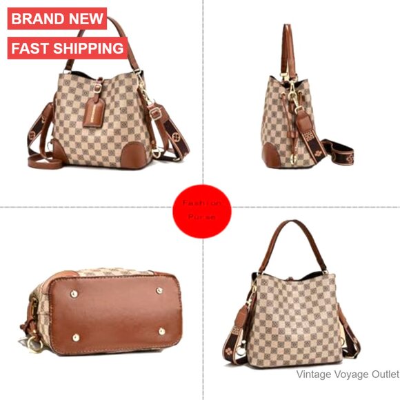 Small PU Leather Crossbody Bucket Bag with Adjustable Strap, Multiple Pockets - Picture 4 of 7